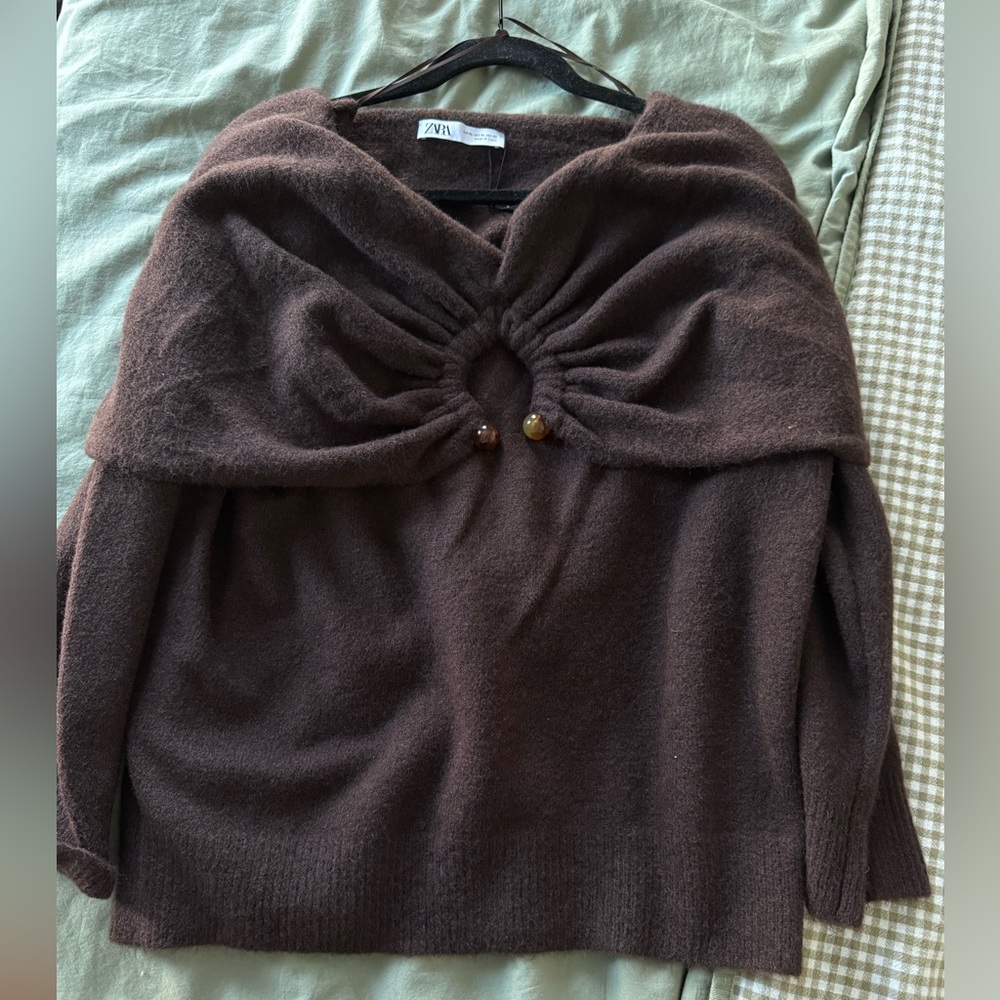 Zara Off the Shoulder Brown Women's Sweater